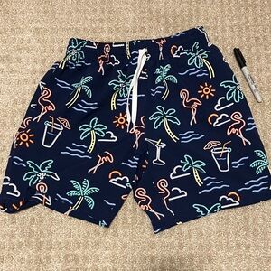Chubbies Navy Flamingo and Palm Swim Trunks